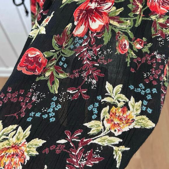 Angie Floral Boho Wrap Dress Women Large Black Rose Print Long Sleeve Midi - Picture 4 of 9